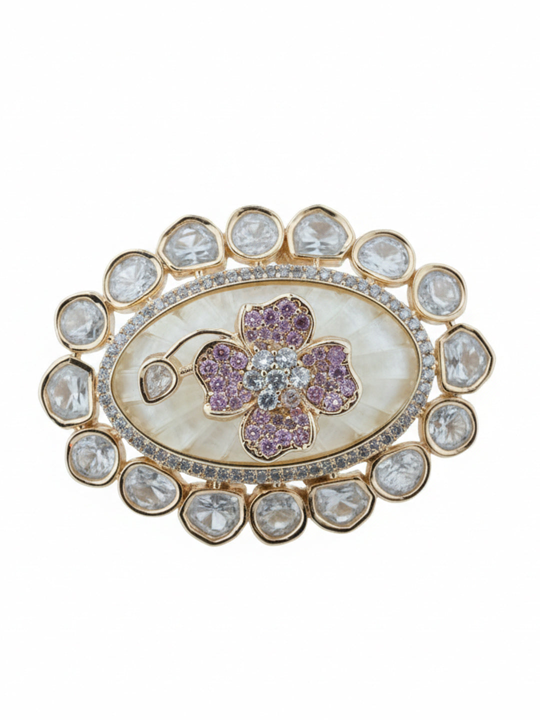 Aanura Gold-Plated Floral Oval Ring with Stones