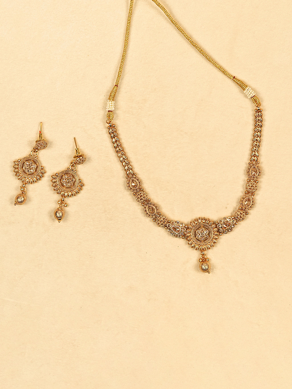 Aanura Gold Plated Sunburst Necklace Set