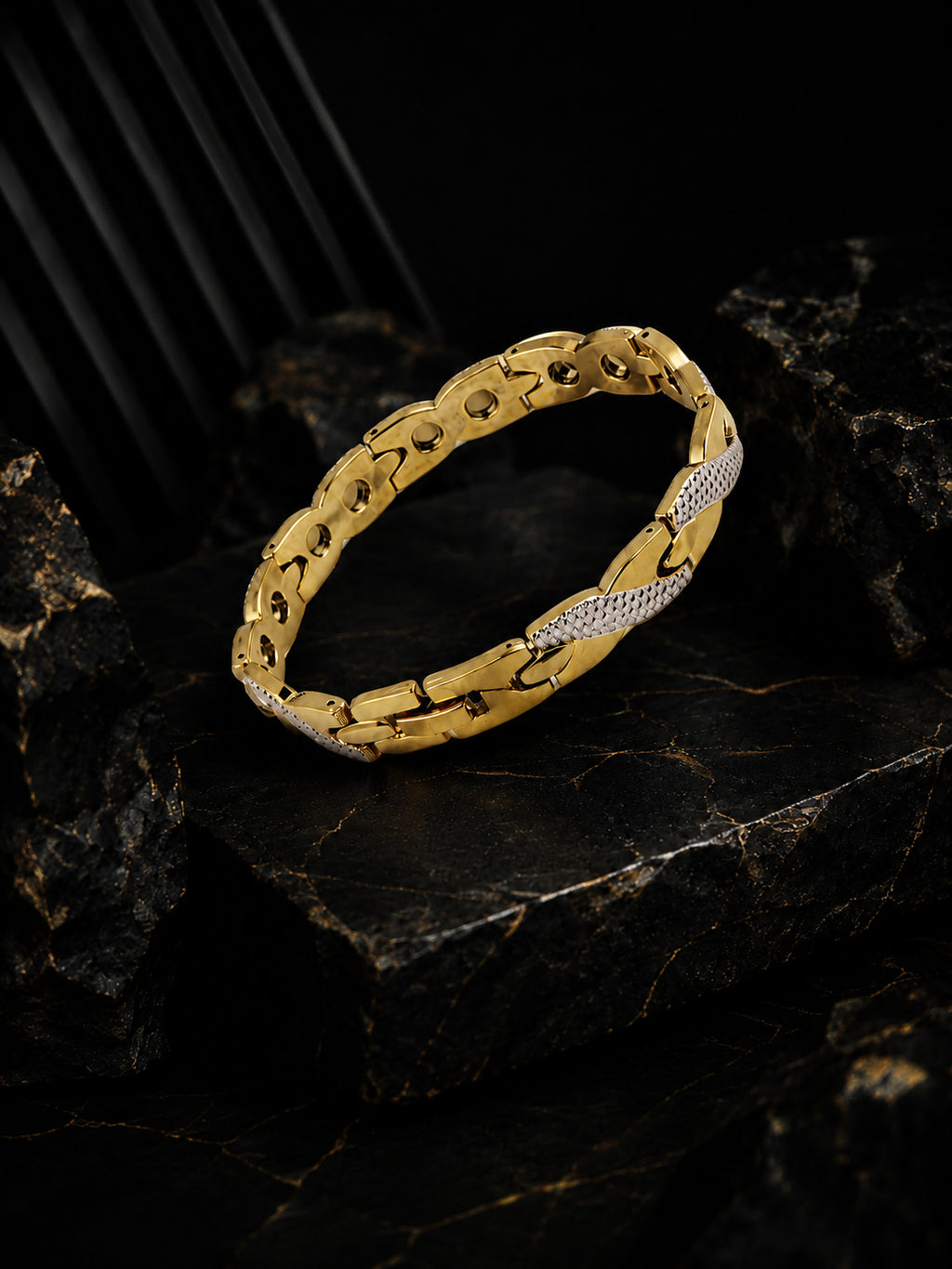 18K Gold & Rhodium Silver Imperial Link Bracelet for Men