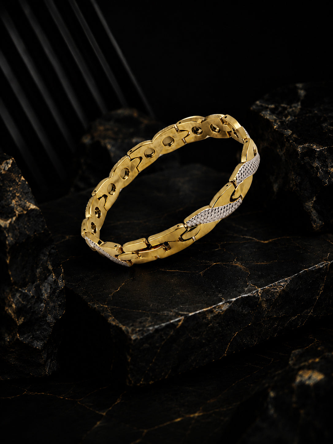 18K Gold & Rhodium Silver Imperial Link Bracelet for Men
