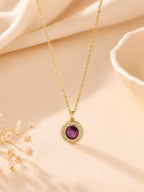 18K Gold Plated Purple Halo Crystal Pendant Necklace