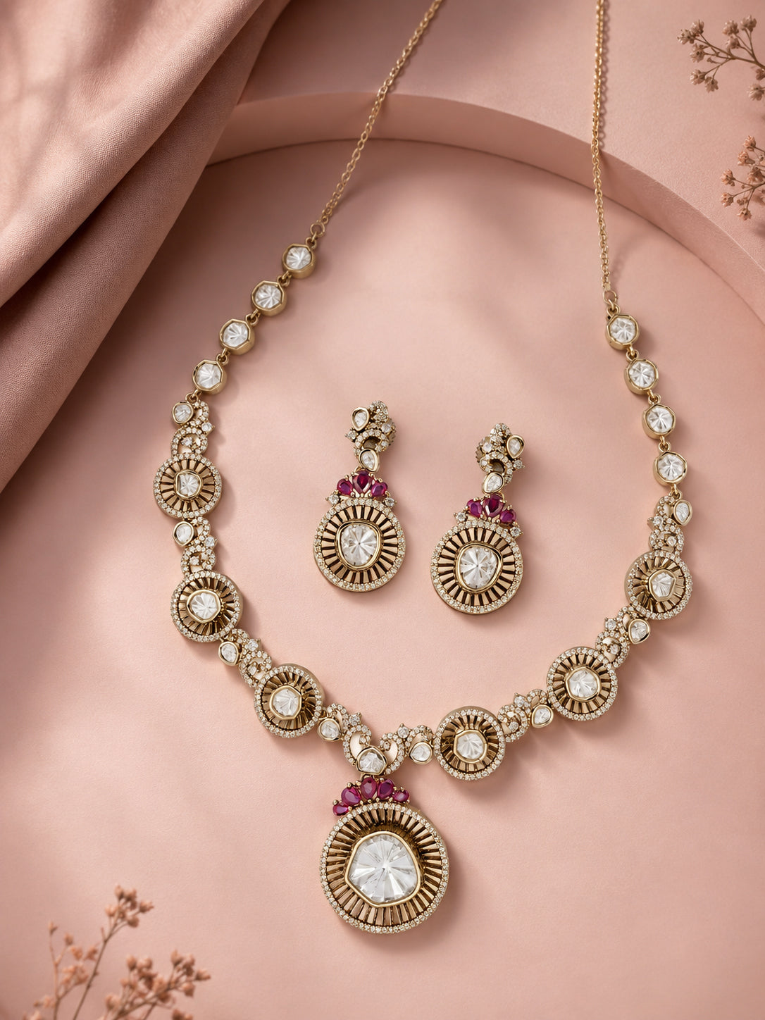 Aanura Long Kundan Necklace with Statement Pendant