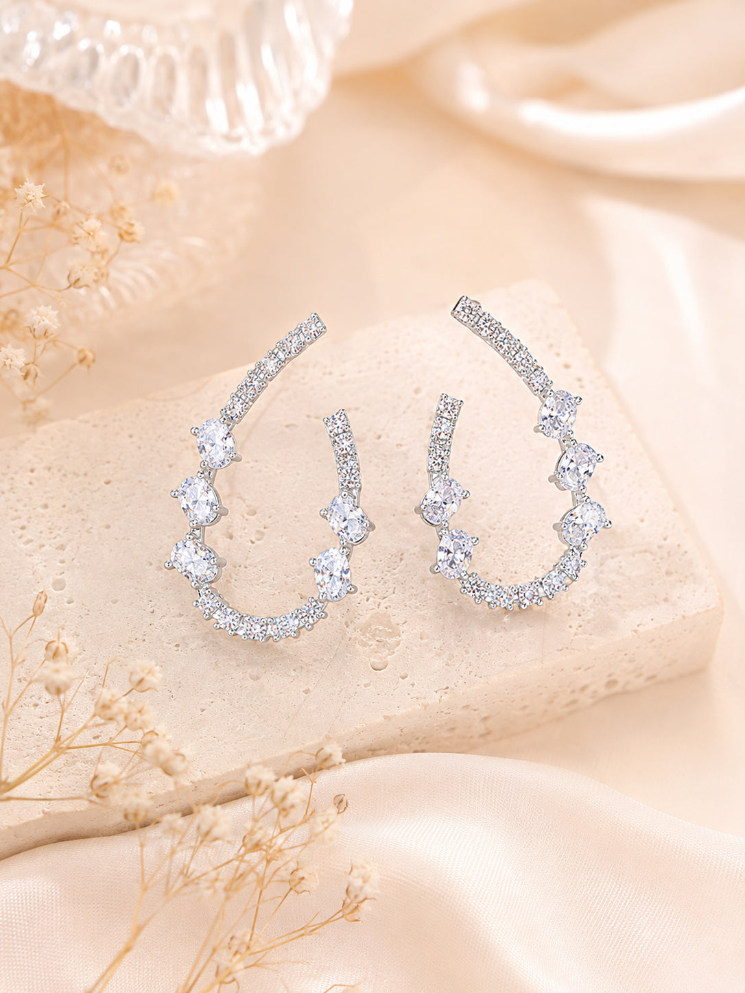 Aanura Pink Crystal Sparkling Hoop Earrings
