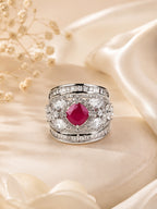 Rhodium Plated Multi Crystal Anti-Tarnish Waterproof Ring