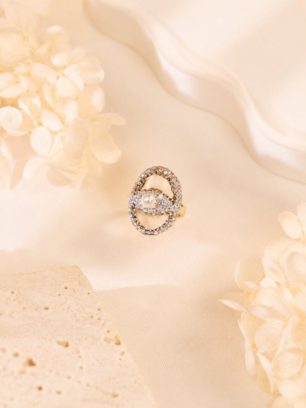 18K Gold Plated Pearl Accent Anti-Tarnish Waterproof Ring