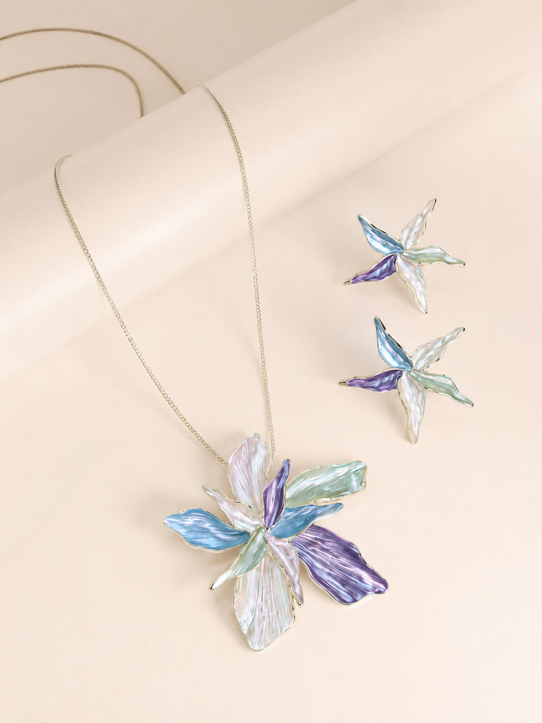 Aanura Pink Orchid Flower Necklace & Earrings