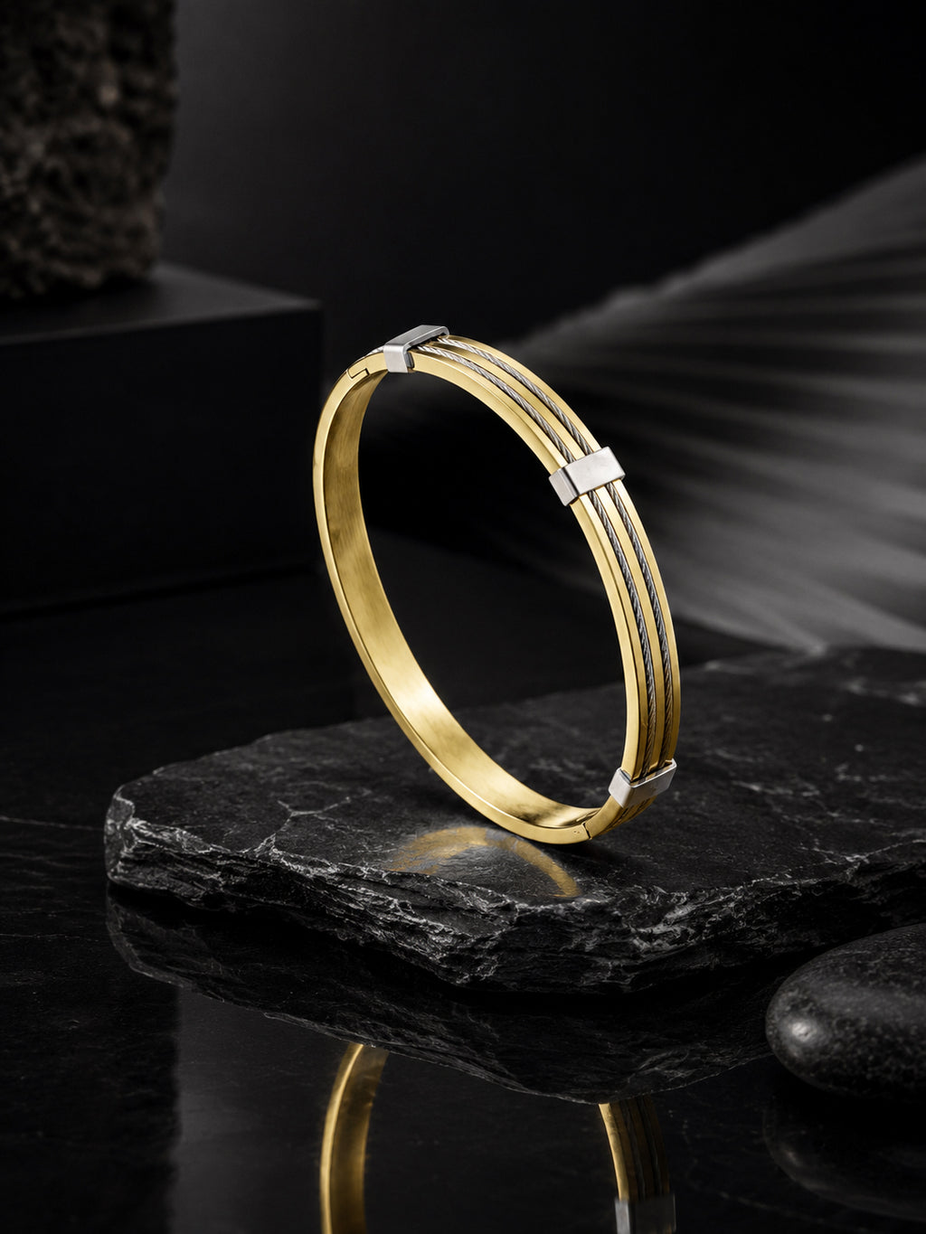 18K Gold & Rhodium Dual Wire Anti-Tarnish Waterproof Kada
