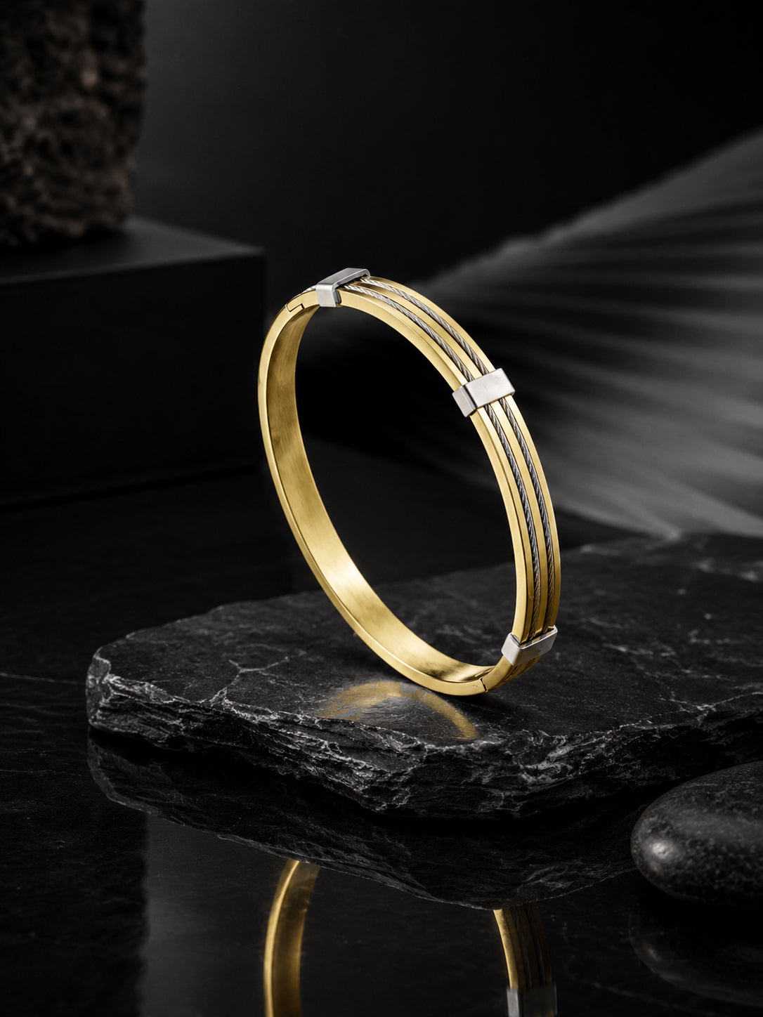 18K Gold & Rhodium Dual Wire Anti-Tarnish Waterproof Kada