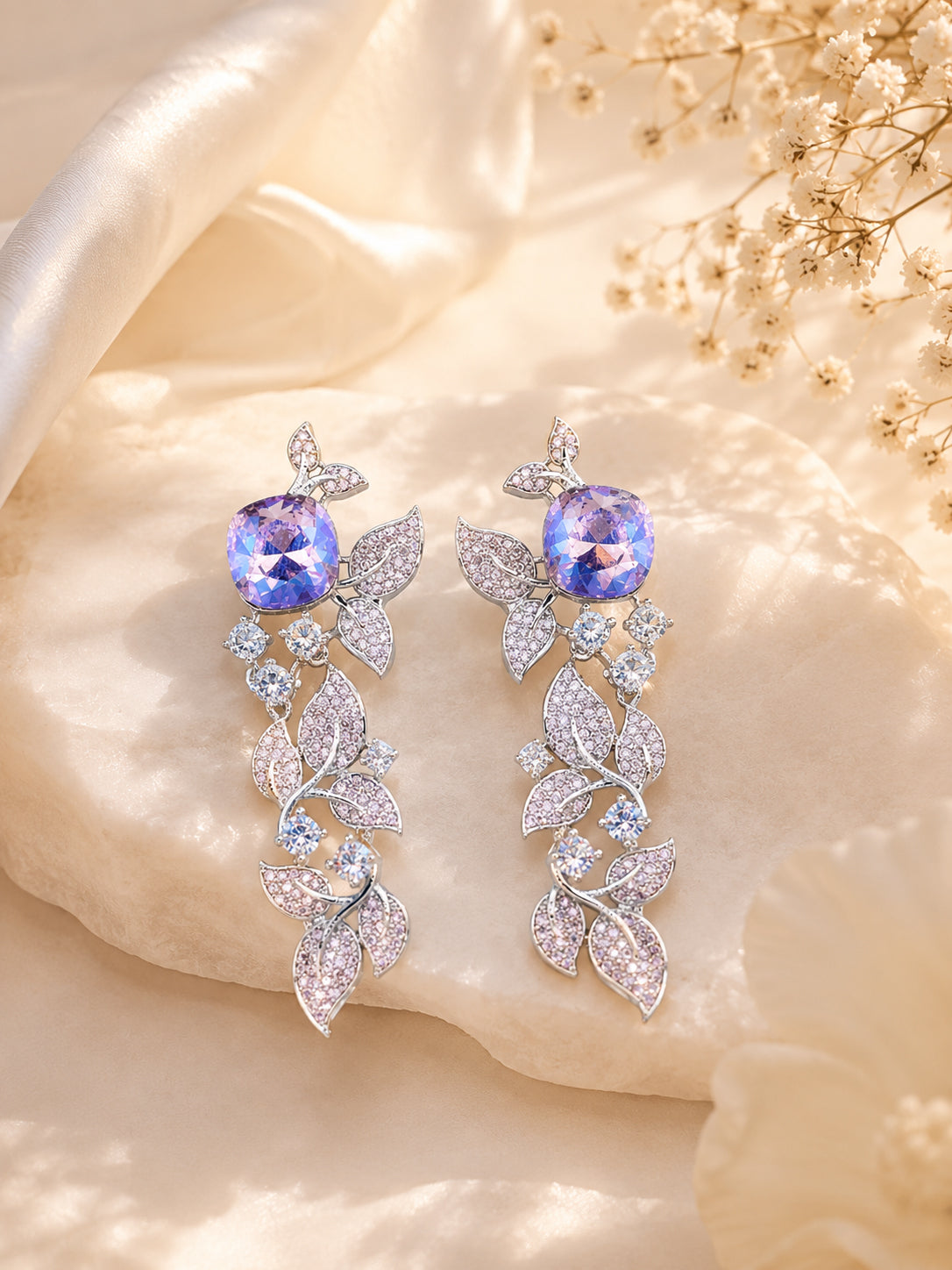 Aanura Blue Sapphire Leaf Cascade Earrings