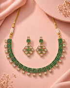 Aanura Green Beaded Choker Necklace Set with Earrings