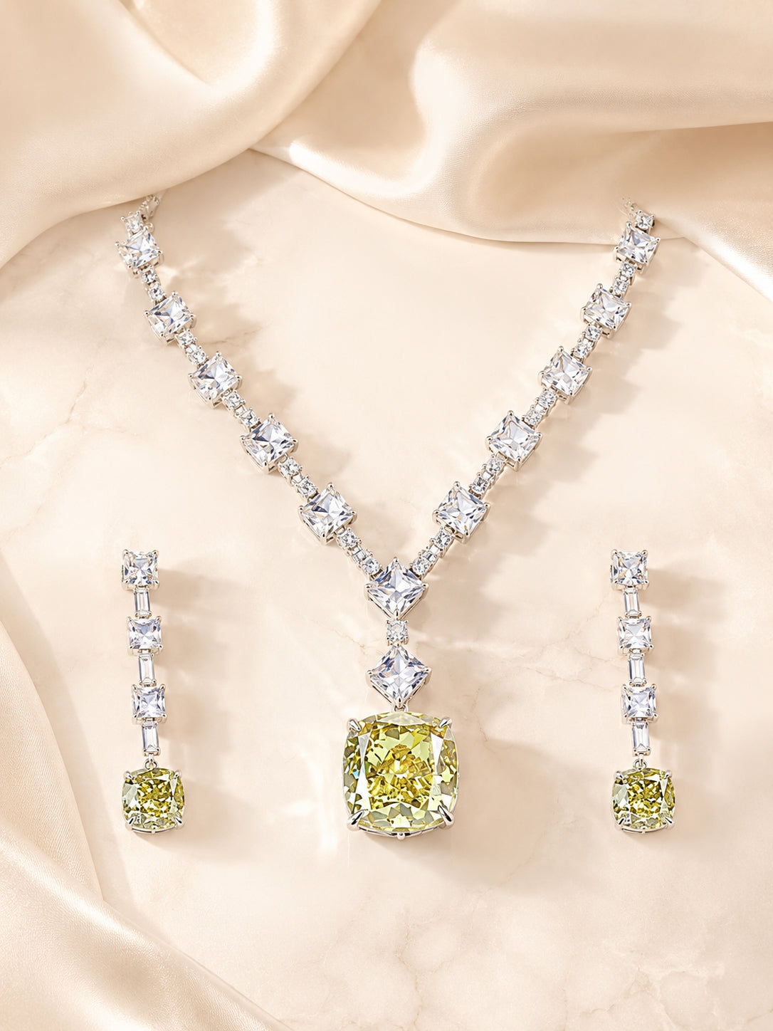 Aanura Royal Canary Yellow Diamond Necklace Set