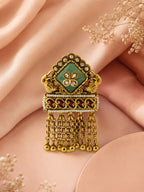 Aanura Gold-Plated Green Kundan Tassel Ring