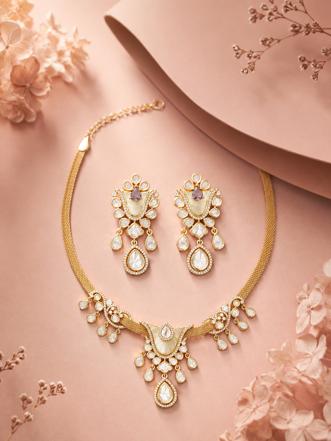 Aanura White Stone Drop Necklace Set