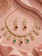 Aanura Peacock Green Kundan Necklace & Earrings Set