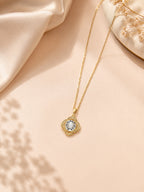 18K Gold Plated White Flower Halo Crystal Necklace