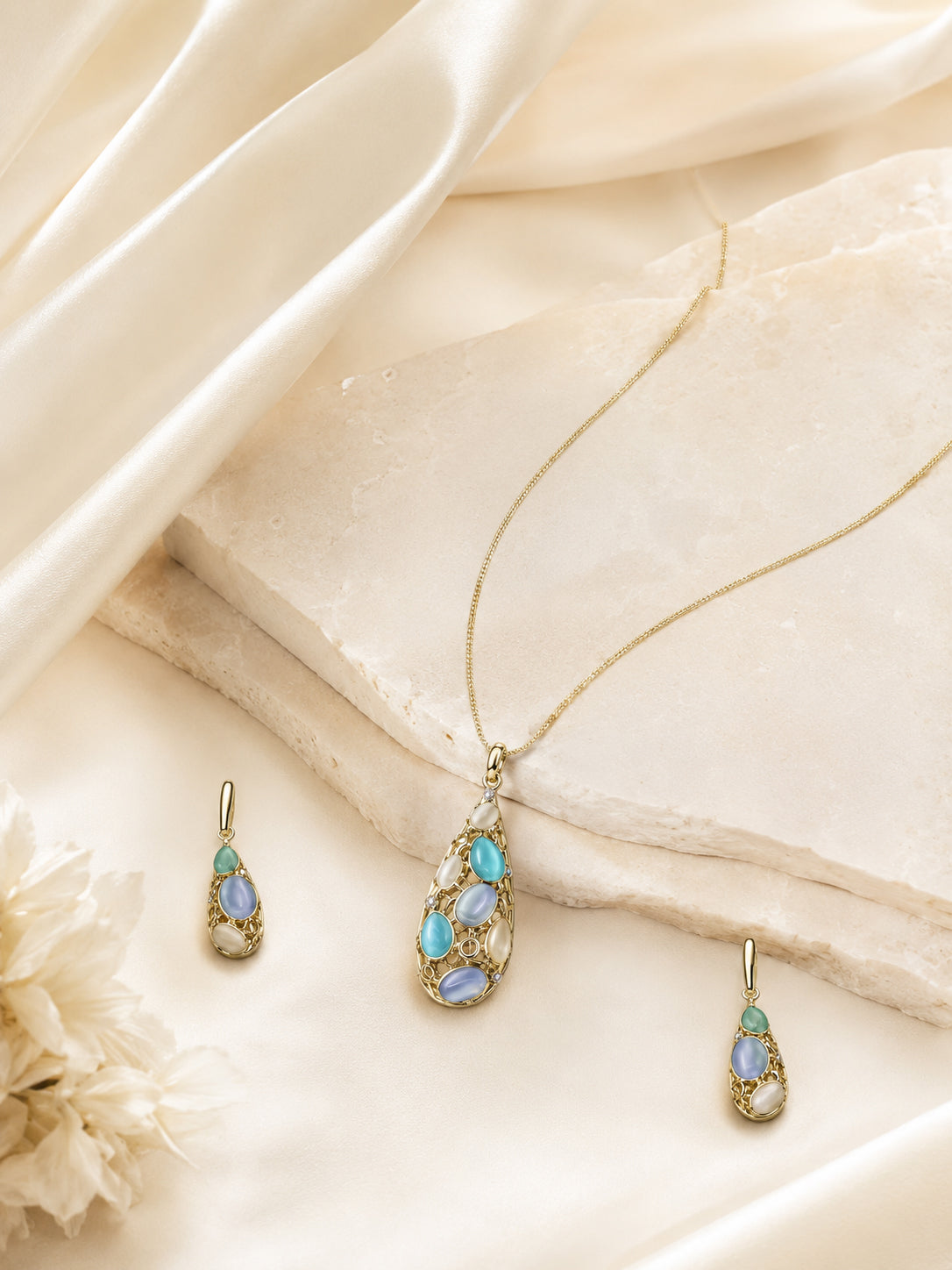 Aanura Pink Lavender Teardrop Necklace & Earrings