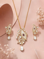 Aanura White Leaf Pendant Necklace & Earrings