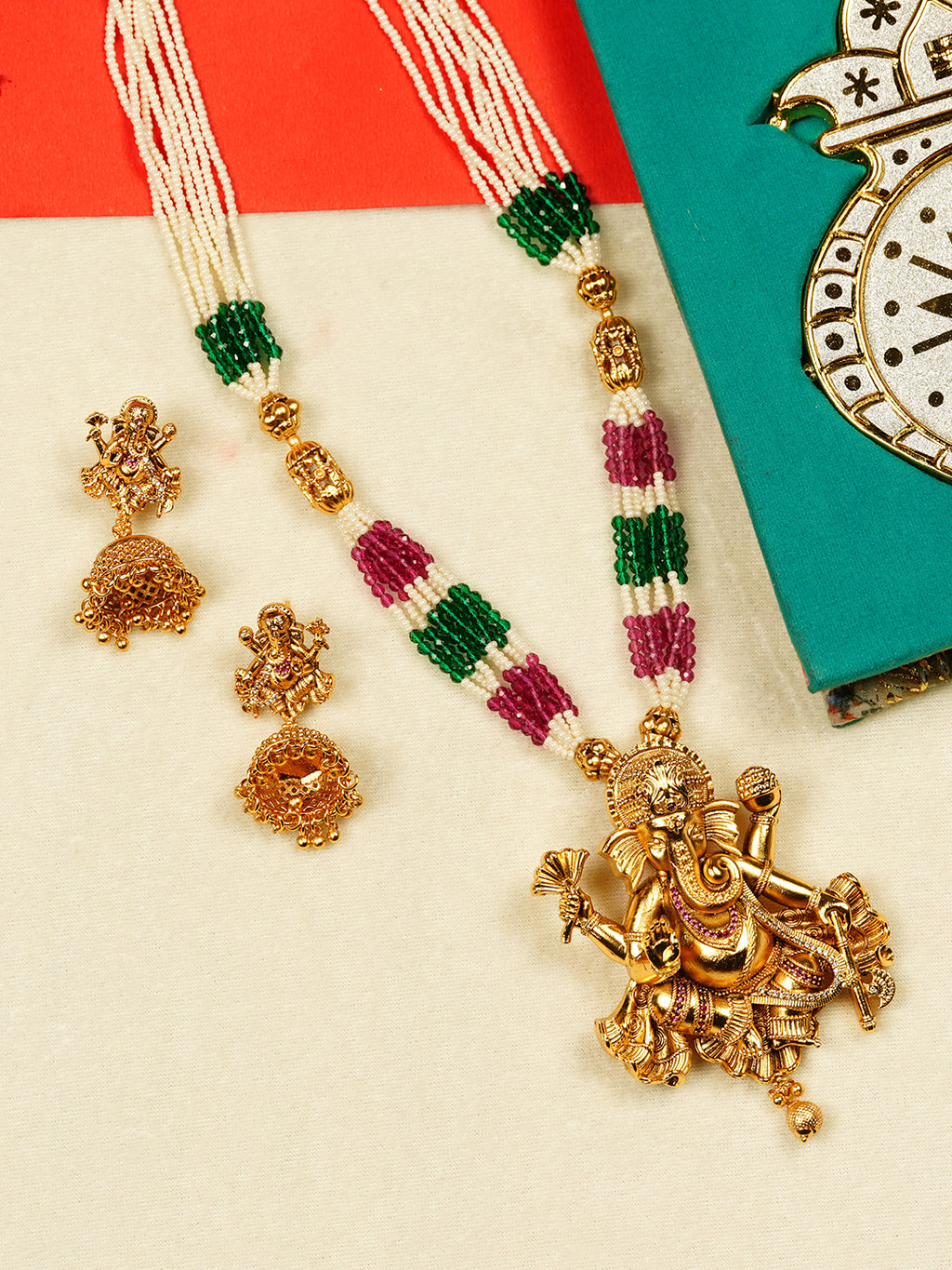 Aanura Gold Plated Sacred Motif Long Necklace Set