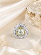 Rhodium Plated Red Oval Halo Anti-Tarnish Waterproof Ring