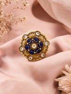 Aanura Gold-Plated Round Ruby & Green Floral Ring