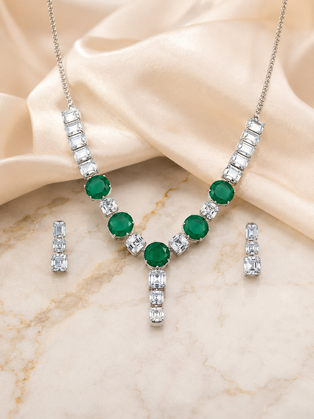 Aanura Pink Stone Diamond-Cut Necklace Set