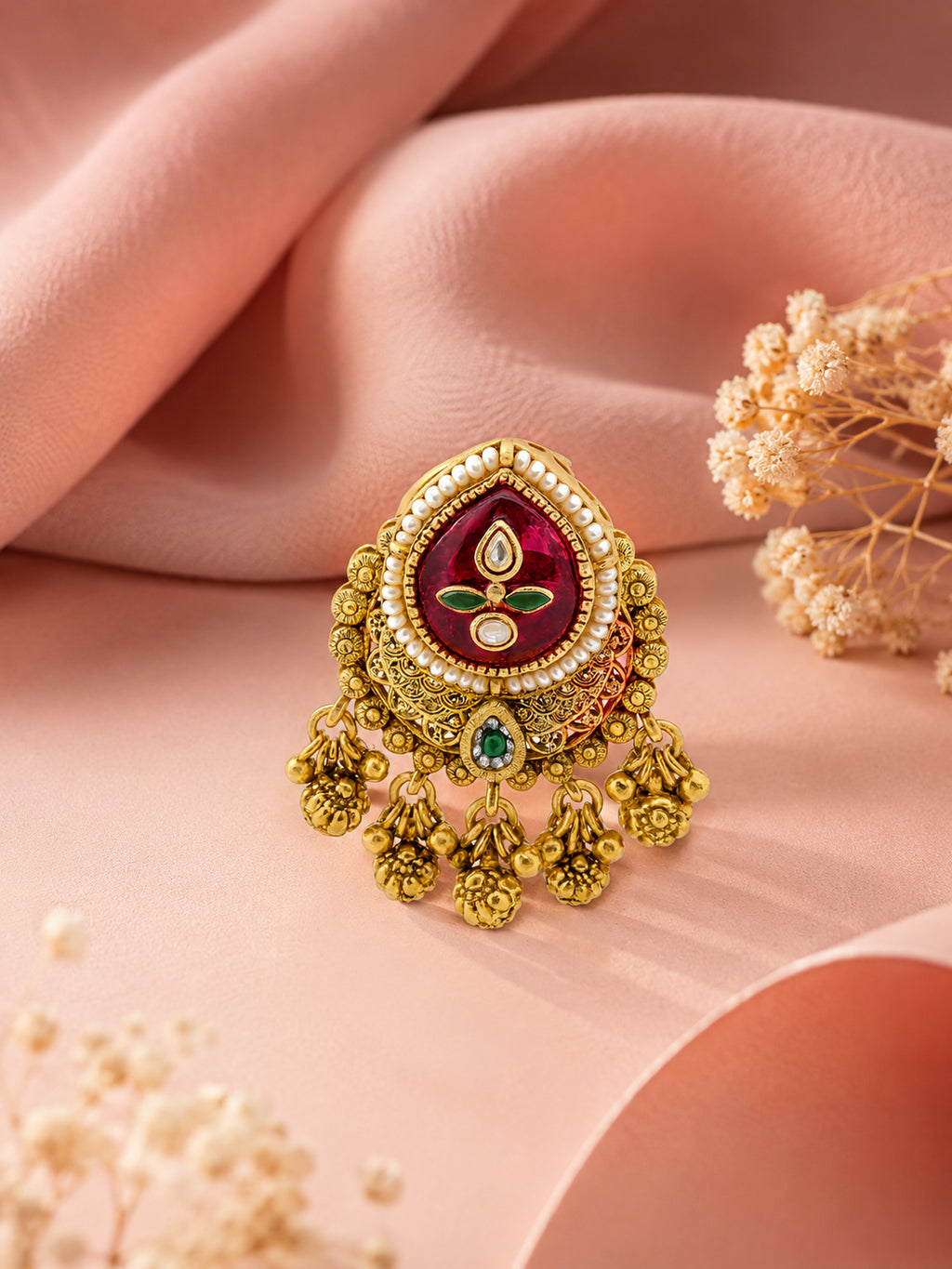 Aanura Gold-Plated Ruby Green Heritage Ring