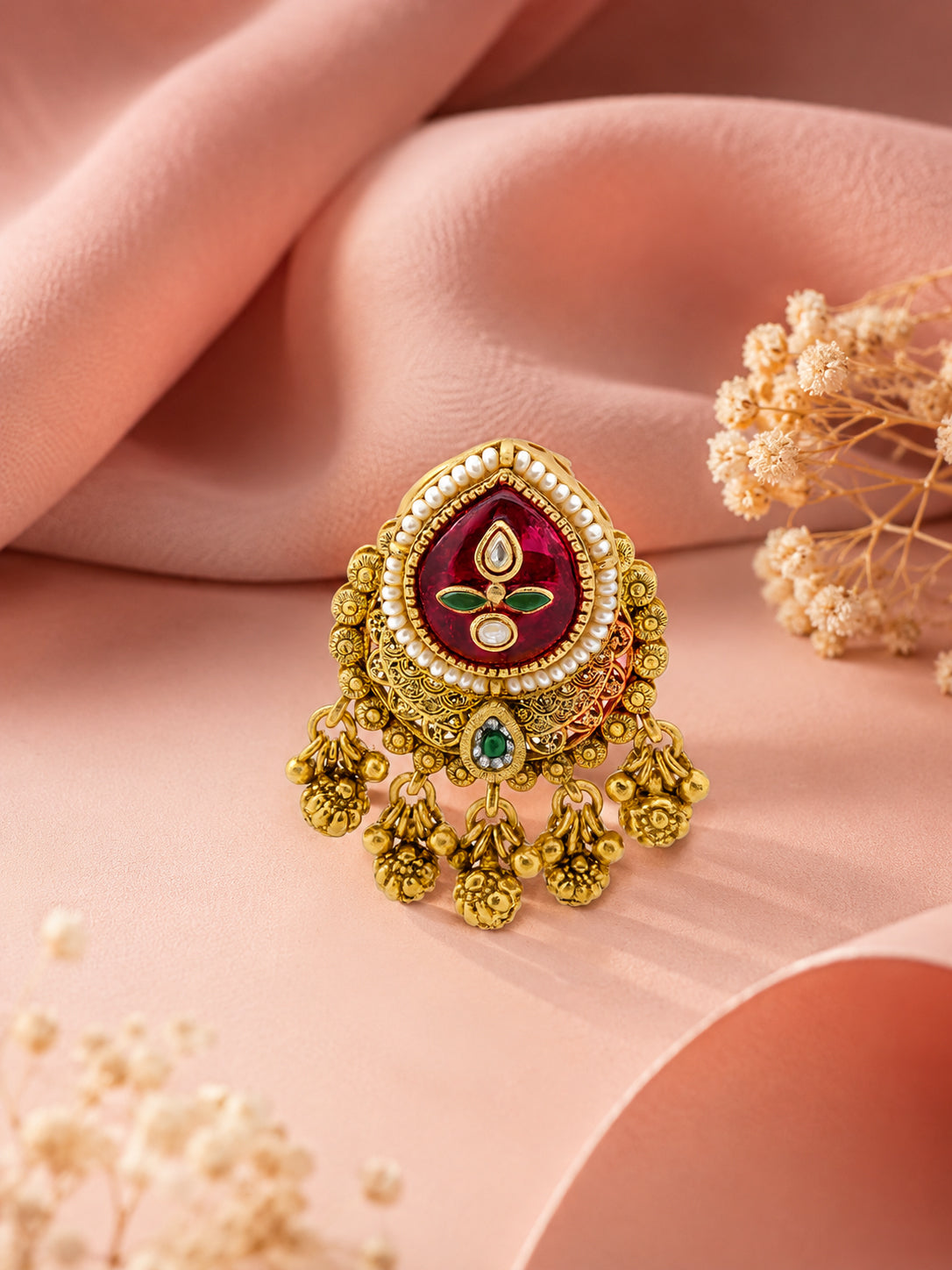 Aanura Gold-Plated Ruby Green Heritage Ring