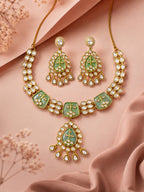 Aanura Green Kundan Pendant Necklace & Earrings Set
