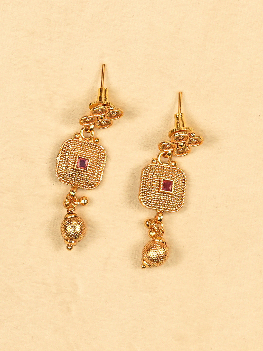 Aanura Gold Plated Ruby Grid Necklace Set
