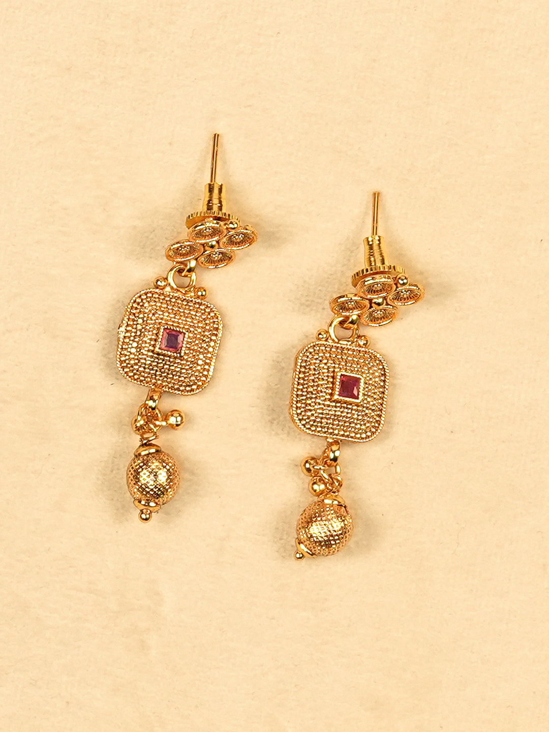 Aanura Gold Plated Ruby Grid Necklace Set