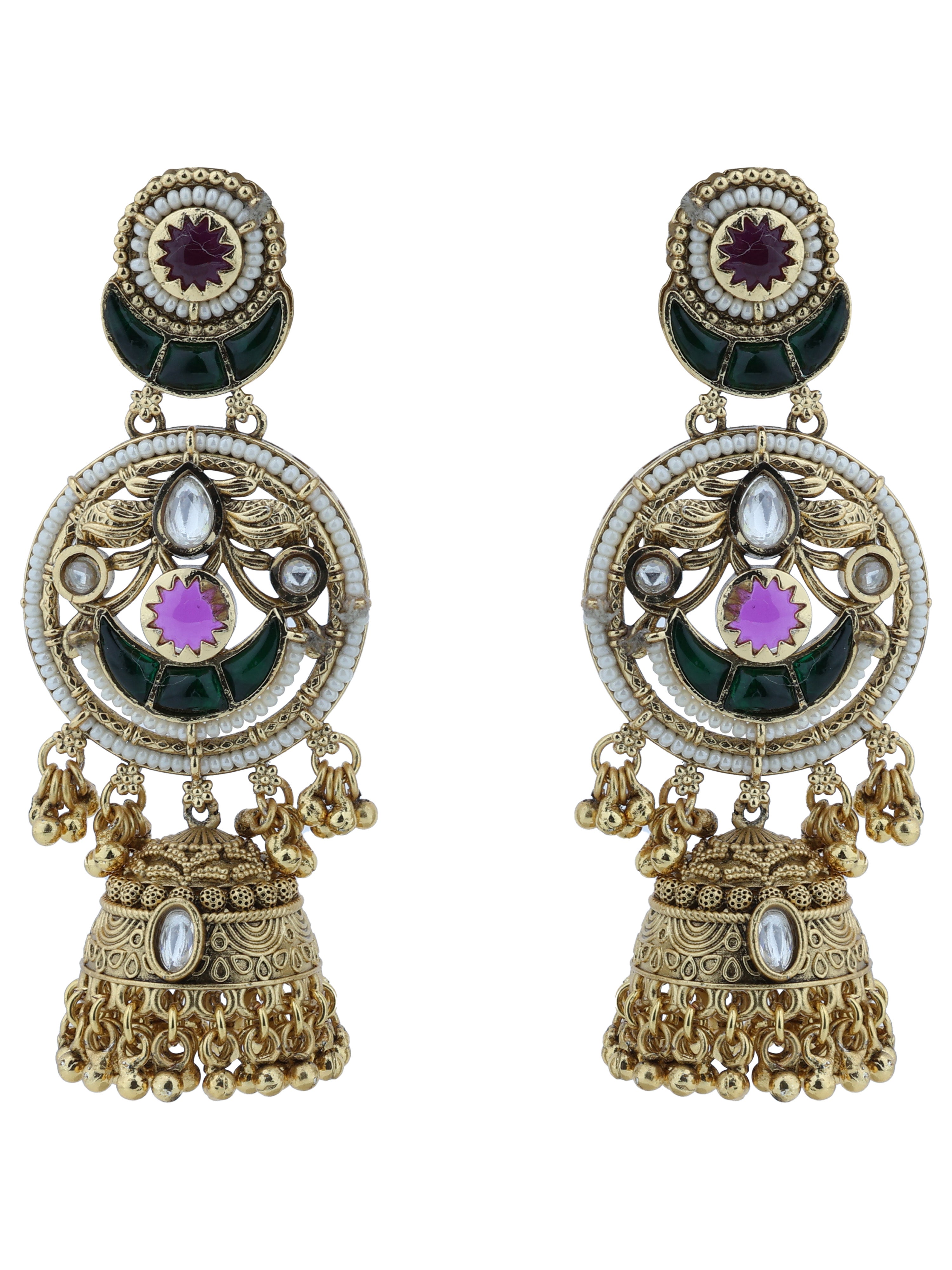 Aanura Gold-Plated Green Ruby Long Earrings