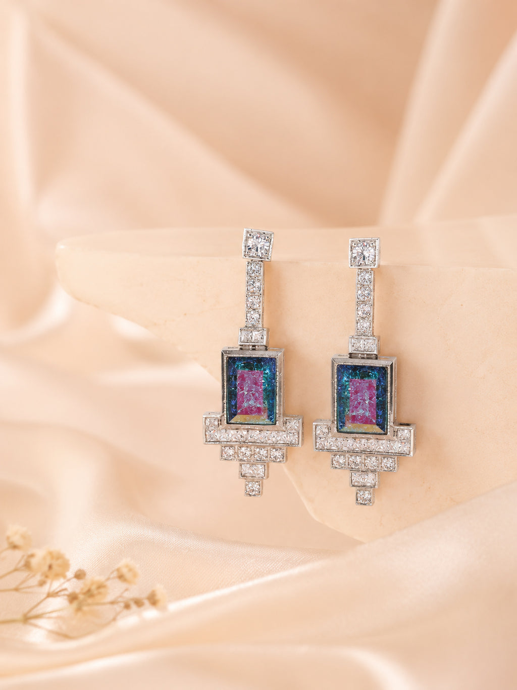 Aanura Black Emerald Art Deco Earrings