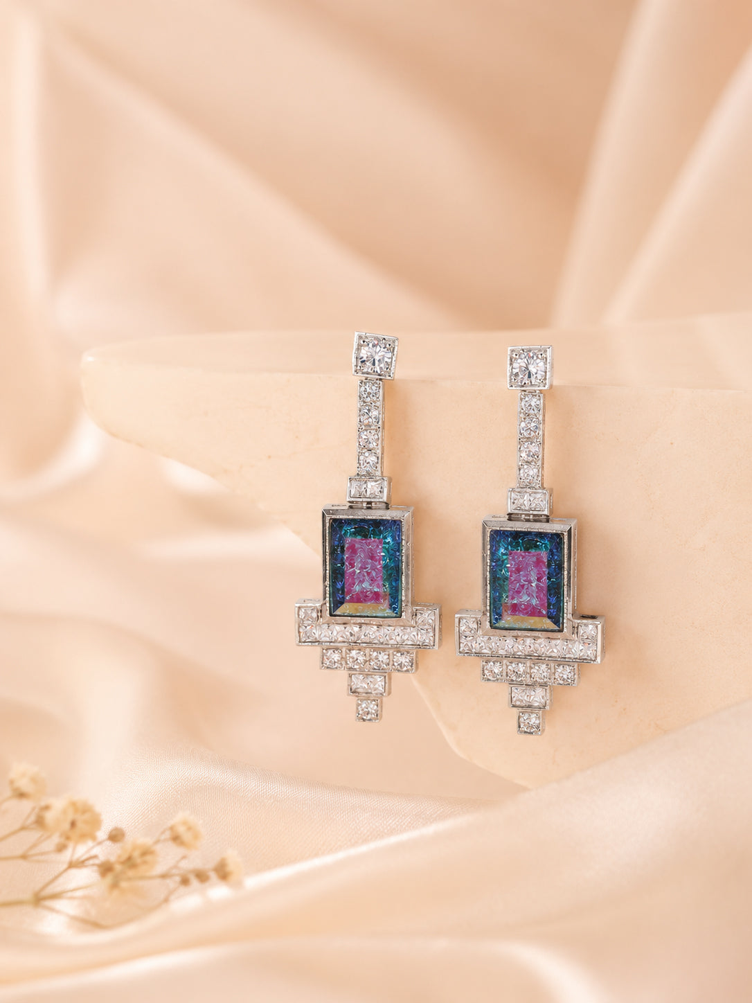 Aanura Black Emerald Art Deco Earrings