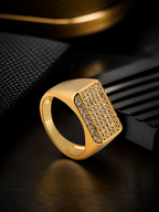 Aanura 18K Gold-Plated Crystal Grid Anti tarnish & Water-Proof Ring For Him