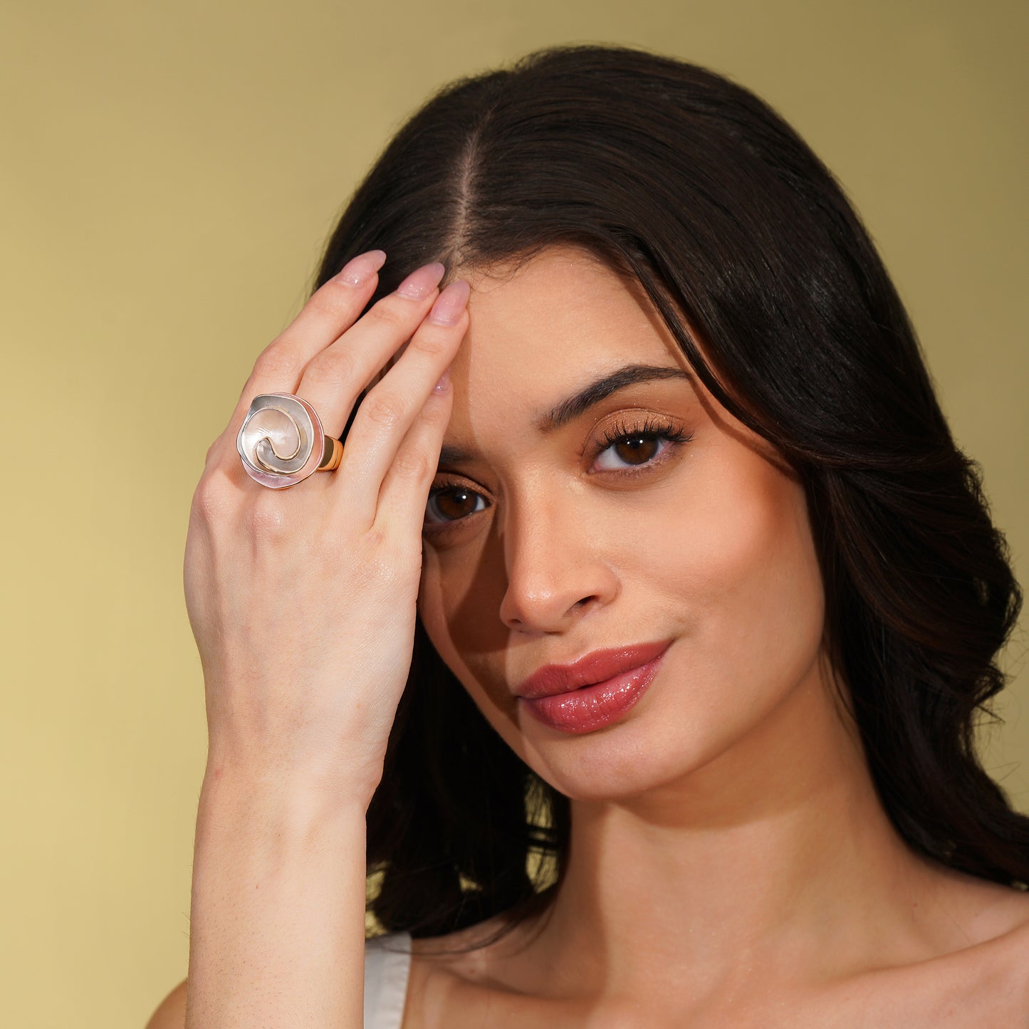 Aanura Pearl Swirl Statement Ring – Stainless Steel, Gold Plated