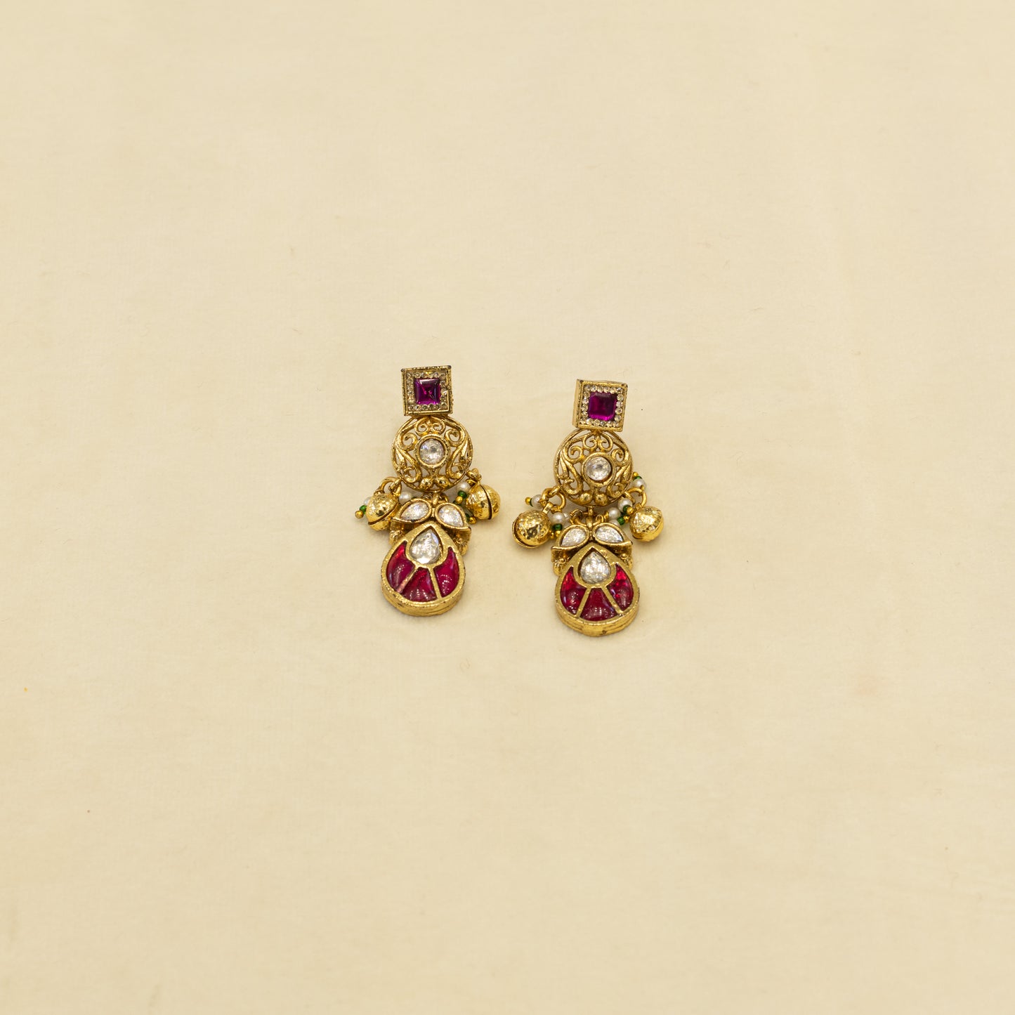 Aanura Layered Antique Necklace with Ruby Drops