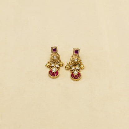 Aanura Layered Antique Necklace with Ruby Drops
