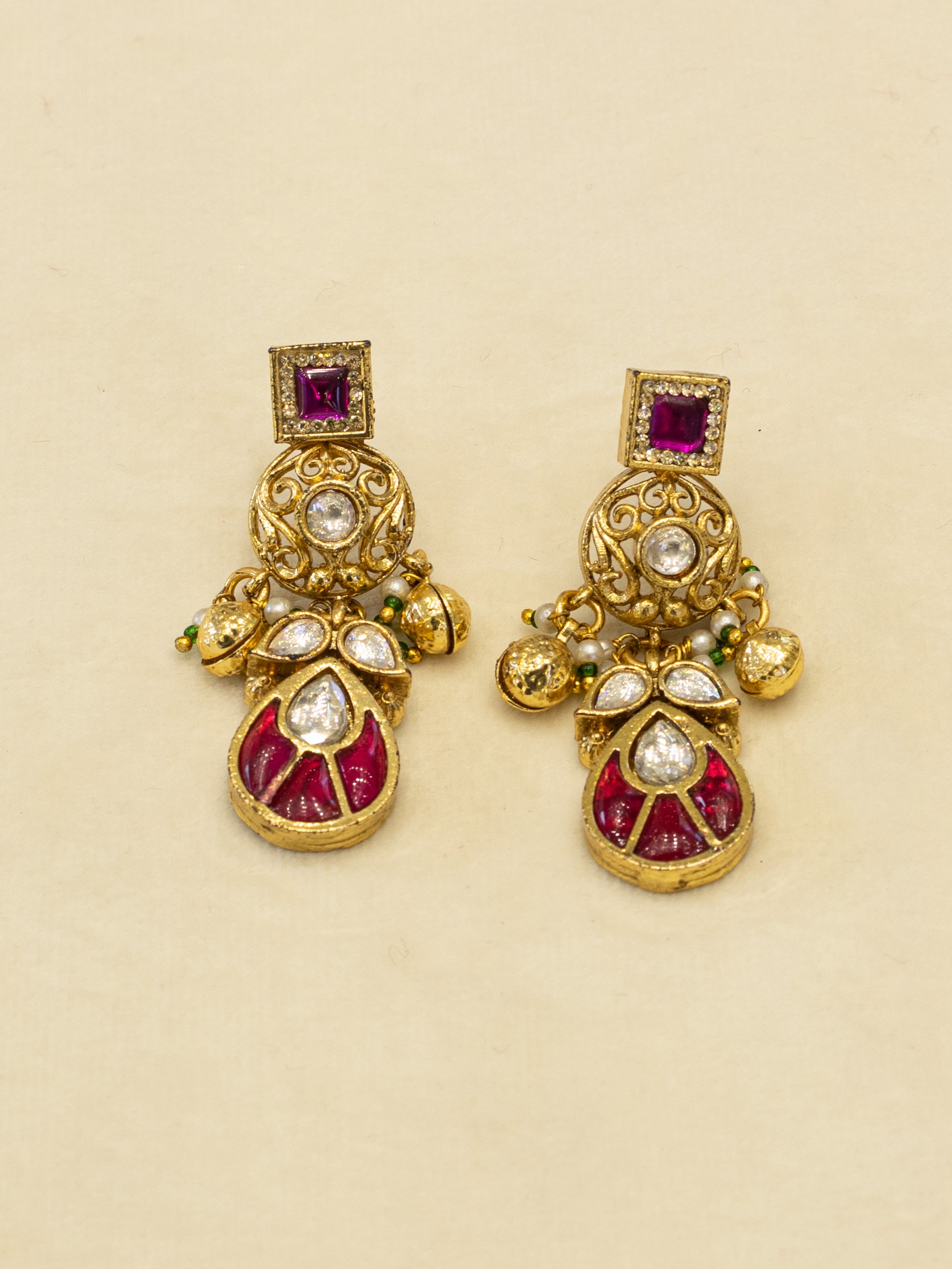 Aanura Layered Antique Necklace with Ruby Drops