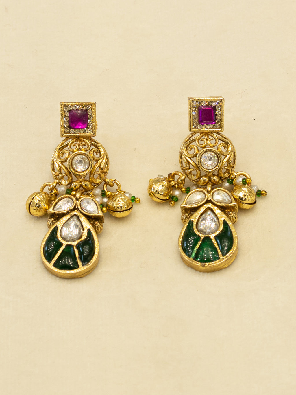 Aanura Layered Antique Necklace with Ruby Drops