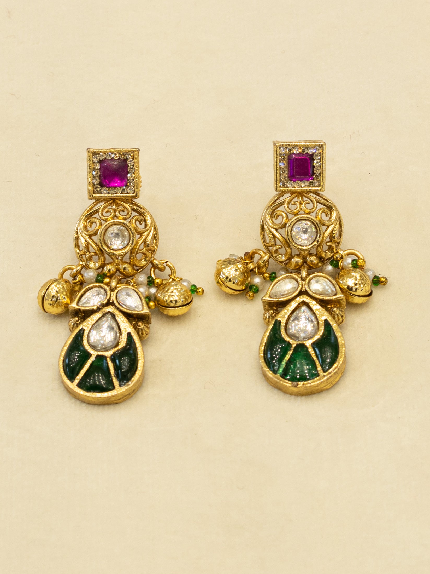 Aanura Layered Antique Necklace with Ruby Drops