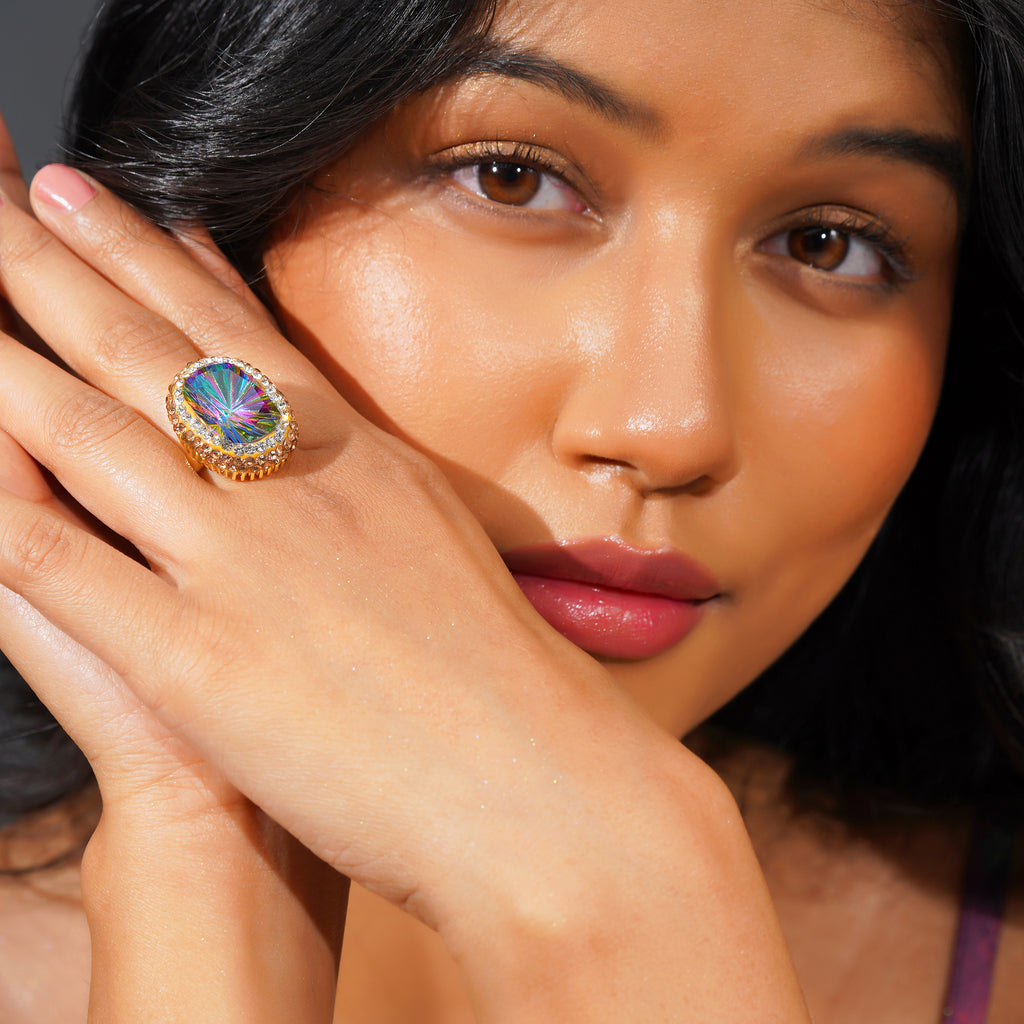 18K Gold Plated Crystal Statement Anti-Tarnish Waterproof Ring