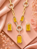 Aanura Yellow Stone Modern Necklace Set with Earrings