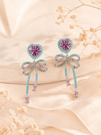 Aanura Pink Heart & Bow Crystal Drop Earrings