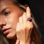 Aanura Pink Crystal Silver Tone Adjustable Ring