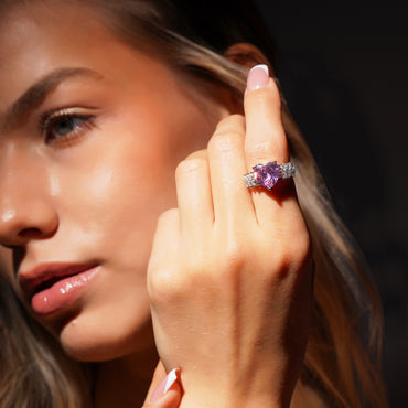Aanura Pink Crystal Silver Tone Adjustable Ring