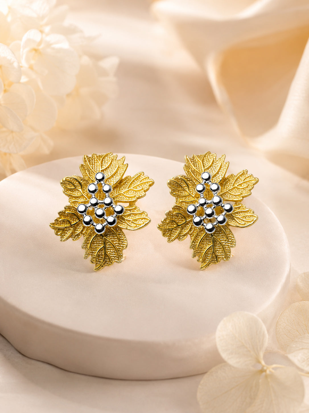 Aanura Golden Leaf Cluster Earrings