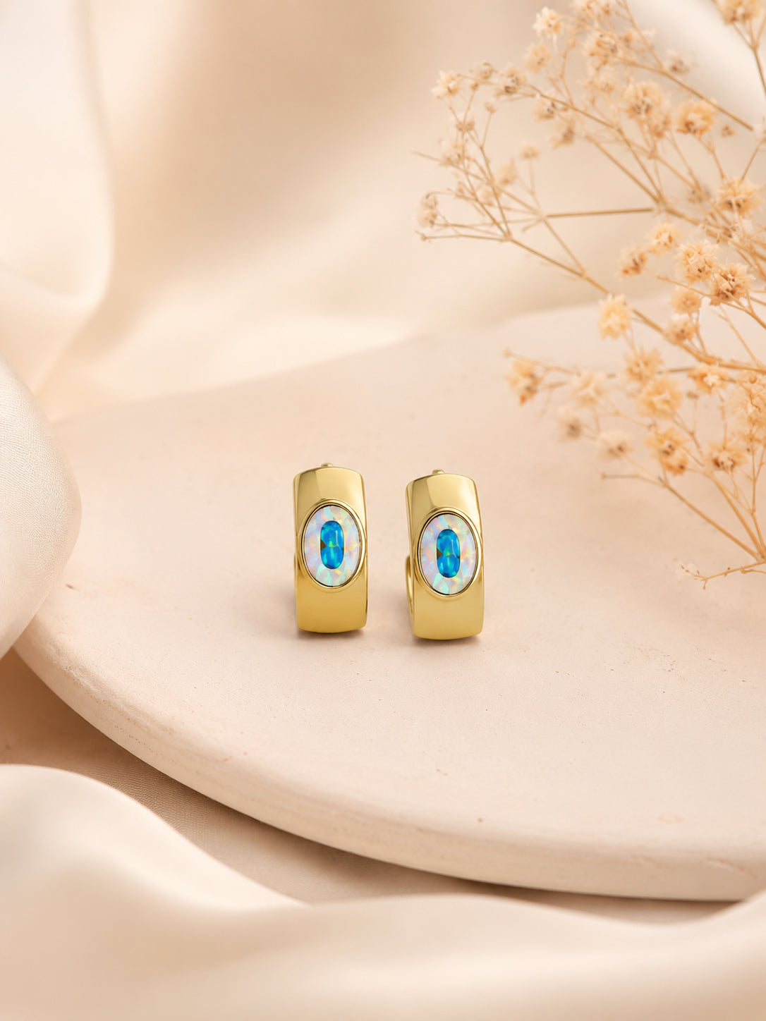 Oval Crystal Hoop Earrings in 18K Gold Plating