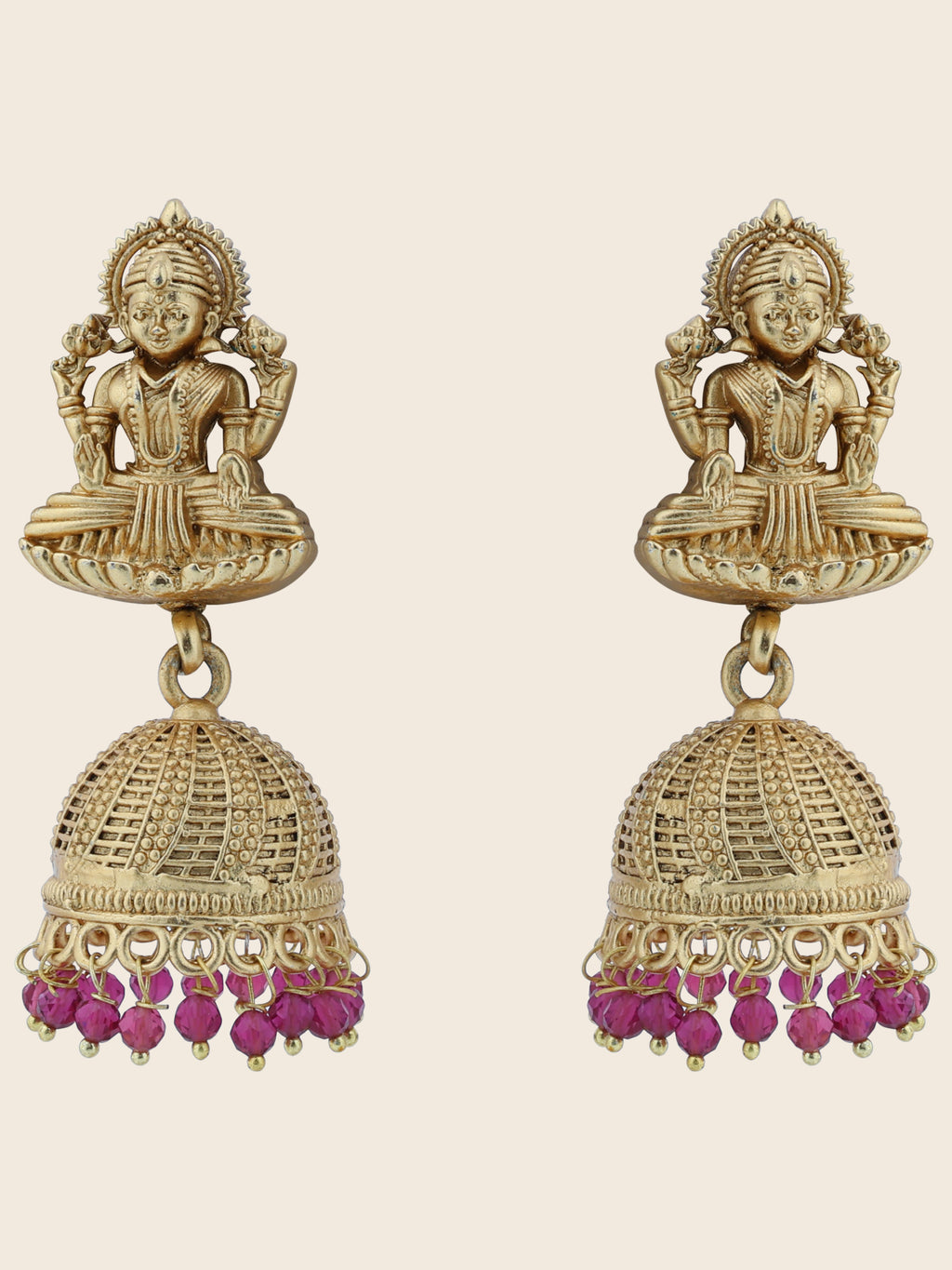 Aanura Temple Earrings with Red Stone Drop