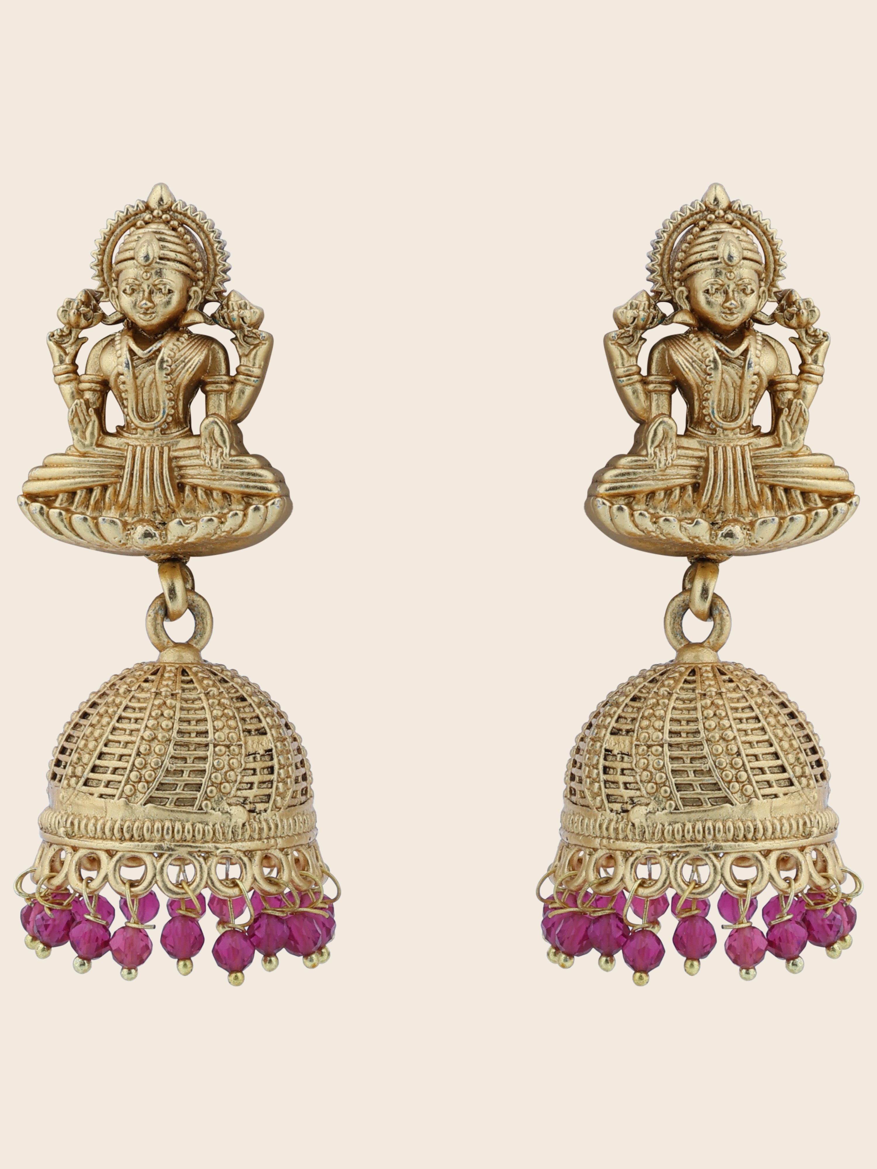 Aanura Temple Earrings with Red Stone Drop
