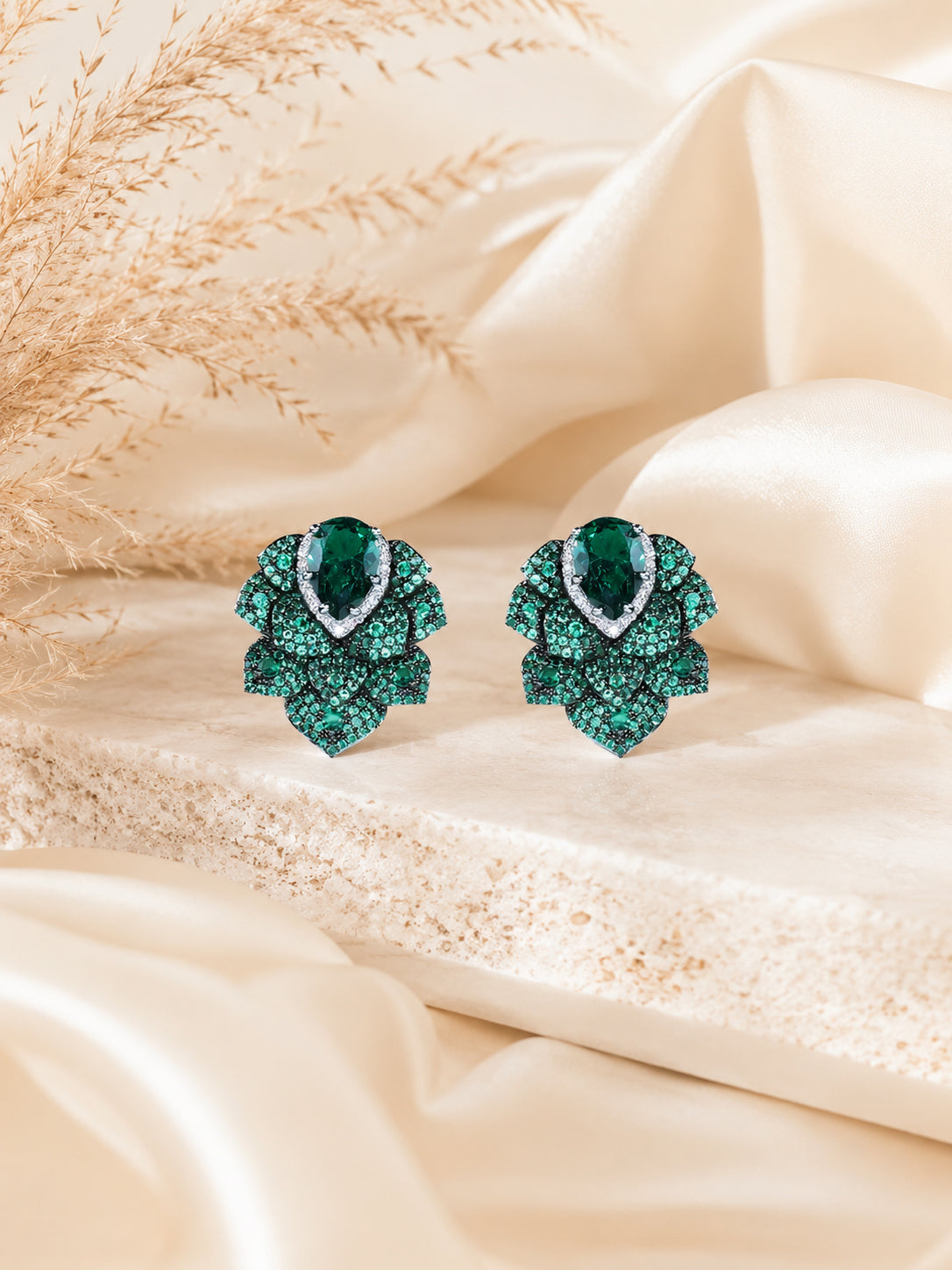 Aanura Emerald Green Leaf Stud Earrings